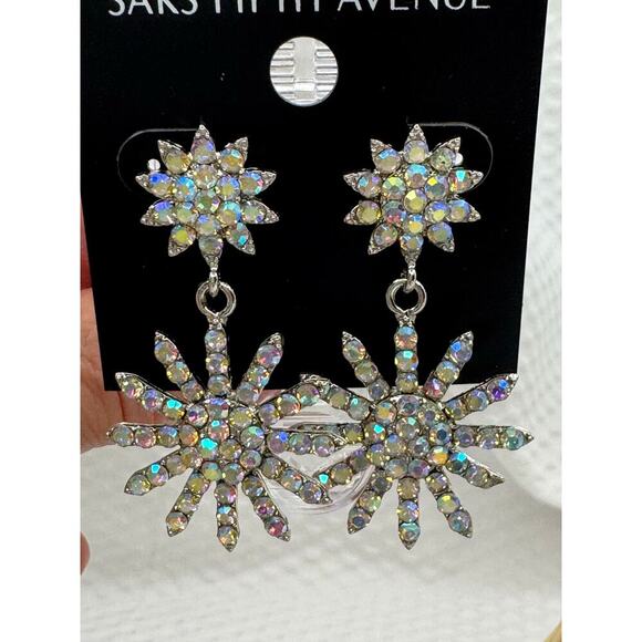 Saks Fifth Avenue Crystal Starburst Drop Earrings – Statement Sparkle! - Picture 6 of 7